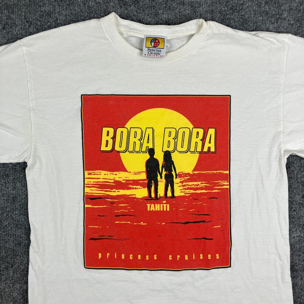 Princess Cruises‎ T-Shirt Mens Large White Bora Bora Tahiti Graphic Travel Tee